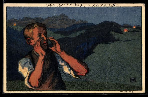 Cartoline postali: Schweizer Bundesfeier 1926, Junge ruft i – Usato da Berlin venduto da bartko-reher