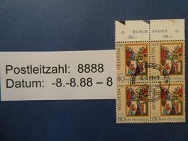 Pro Patria 1988 Nr. B221 gest. Viererblock 8.8.88-8 PLZ 8888