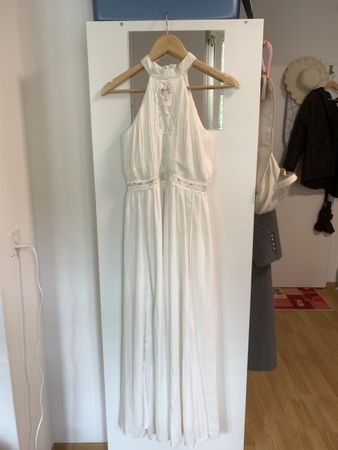 Weisses Neckholder Maxikleid Spitze Sommerkleid Boho top 