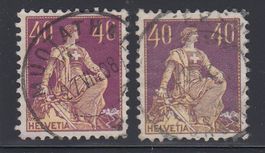 40 Rp. Helvetia mit Schwert Zunr. 107, Typ 1, 2 Werte