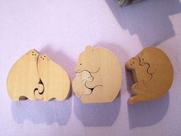 3 X KURT NAEF HOLZ TIERE PUZZLE