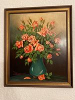 Vintage Rosen-Stillleben Ölgemälde mit Rahmen 67x57.5cm 🌹