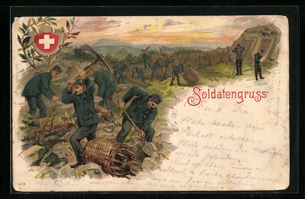 Foto, Lettere & Cartoline: Litho Soldatengruss, Schweizer Soldaten  – Usato da Berlin venduto da bartko-reher