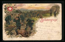 Litho Soldatengruss, Schweizer Soldaten 