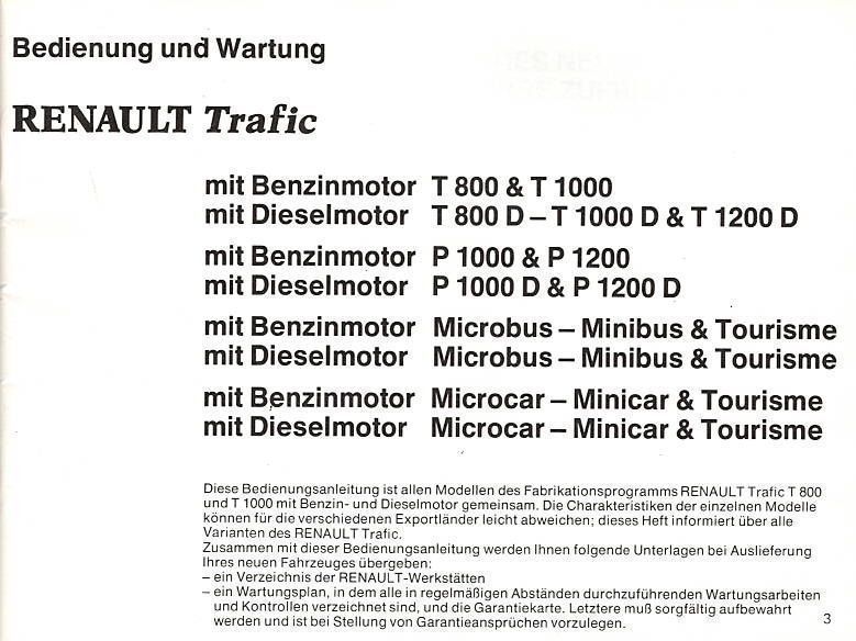 Libri: Renault Trafic   •   Bedienung & Wartung – Usato da Riehen venduto da BMCLASSICS 1