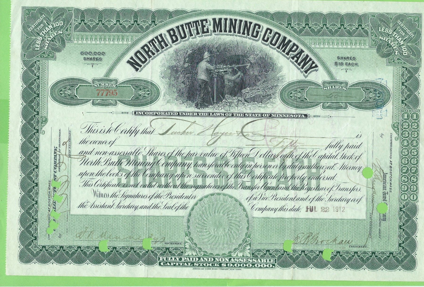 Alle Münzen: North Butte Mining Co. 1912 – Gebraucht aus Zürich von t24_de