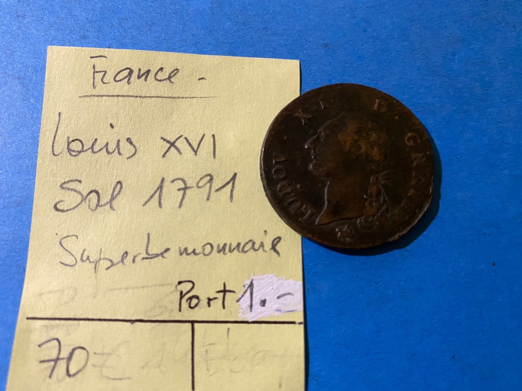 Tutti le monete: France : SOL 1791 - Louis XVI - Superbe – Usato da genève venduto da GEnumist