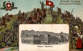 Kaserne Thun, lith. Rand mit Schweizer Soldaten