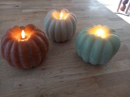 LED Kürbis Wachskerze 3er Set