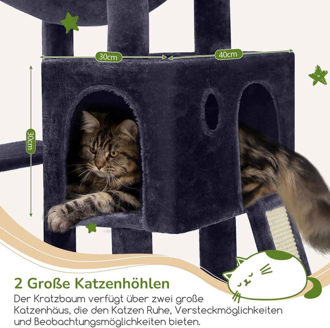 Katzenbaum - Kratzbaum: Kratzbaum Kletterbaum Katzenbaum 178cm Katzenhaus dunkelgrau – Neu und originalverpackt aus Zürich von  4