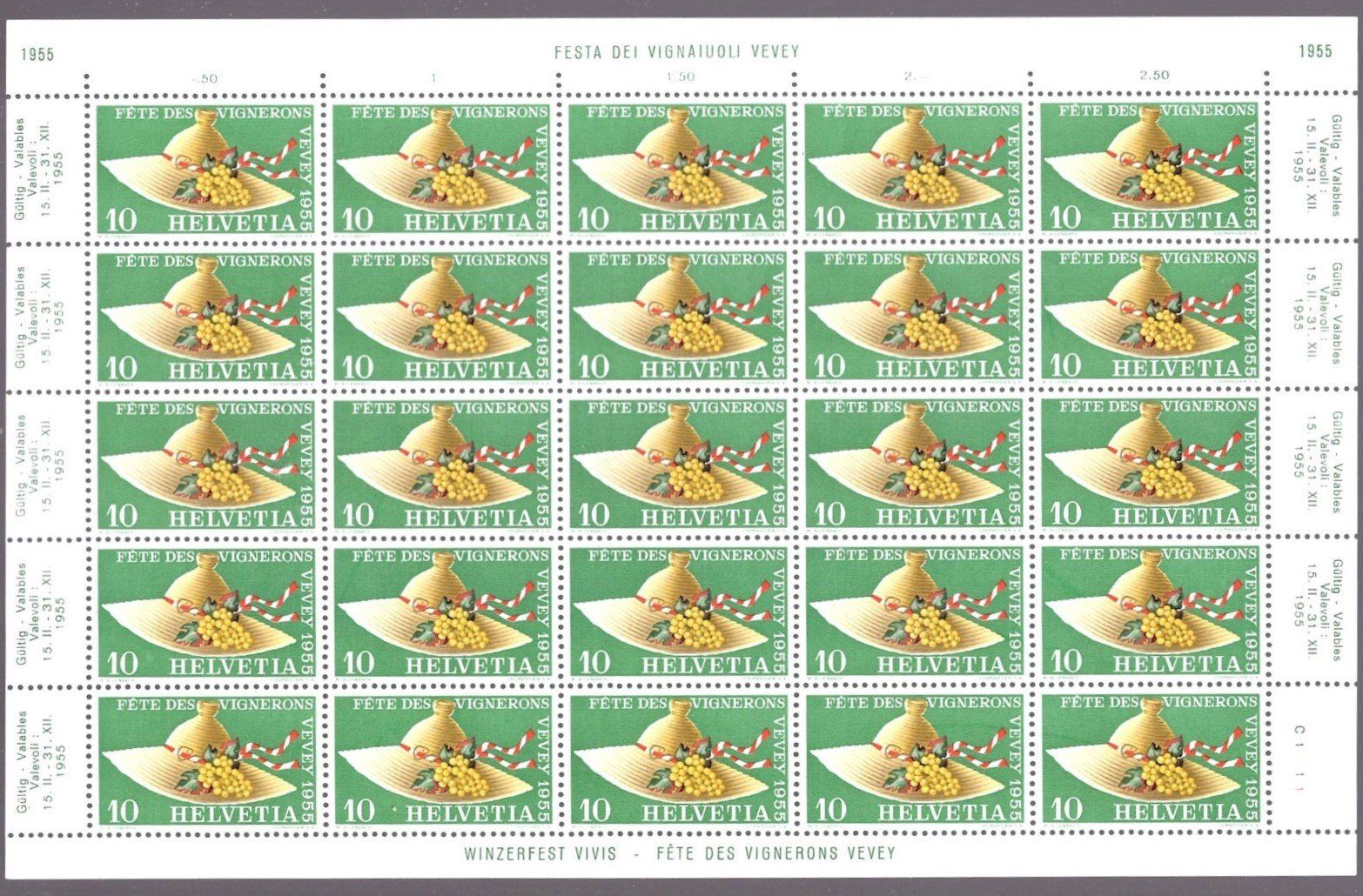 Tous les timbres: 1955 10 Rappen Bogen postfrisch – Neuf (Voir description) à Frauenfeld par Interessent1