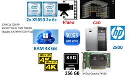 PC HP Workstation Z800 2x X5650 48GB 256GB 500GB FX580 0.5GB