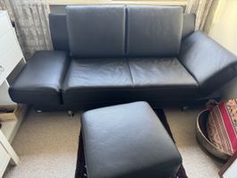 Sofa Leder 2 Pl. inkl. Hocker, abklappbar als Bett, NP 3’558