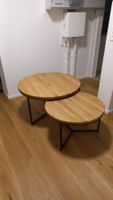 Couchtisch, 2er-Set, Eiche massiv/Metall schwarz, neuwertig