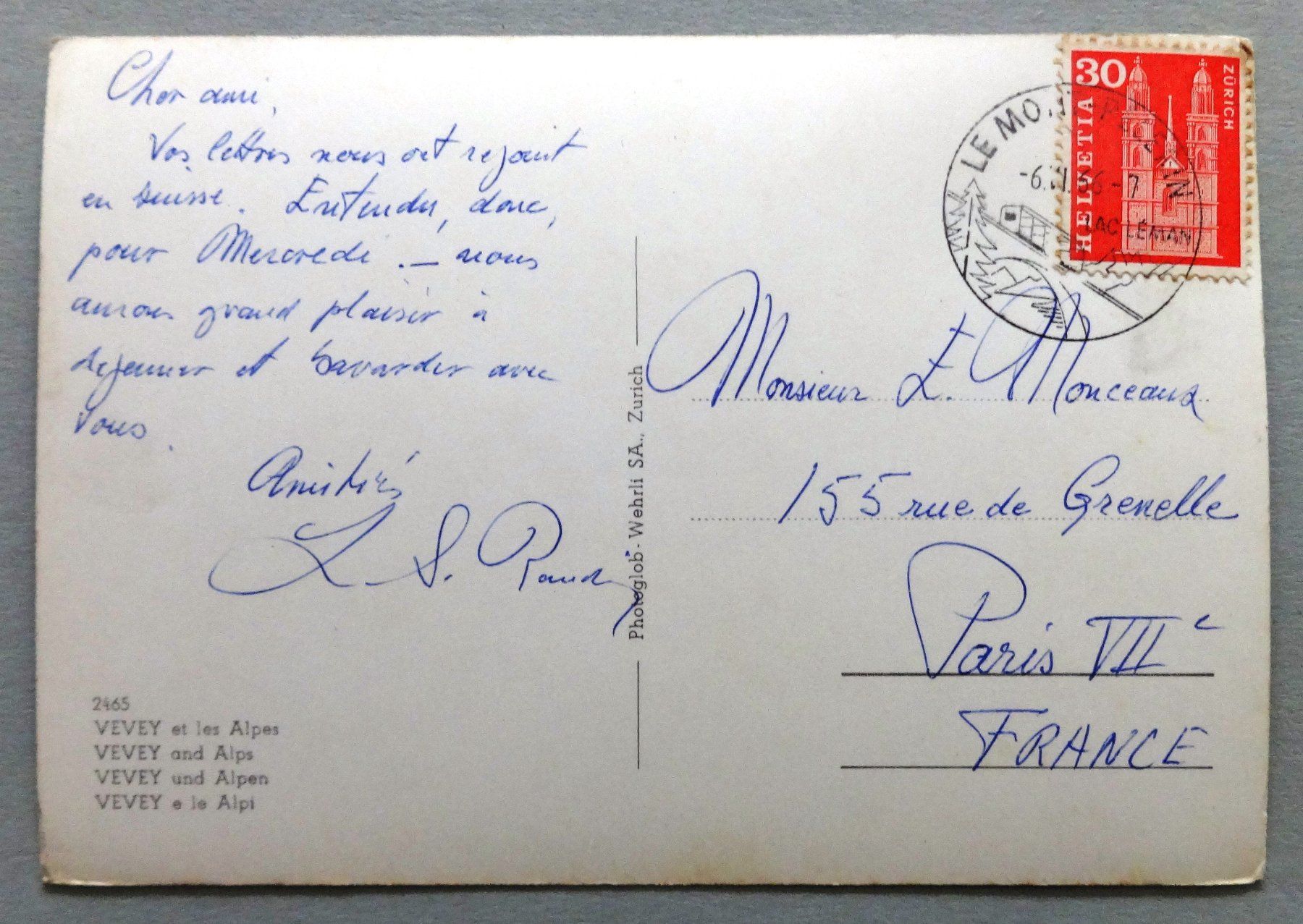 Cartoline postali: Vevey et les Alpes – Usato da Fétigny venduto da Billy2miny 1