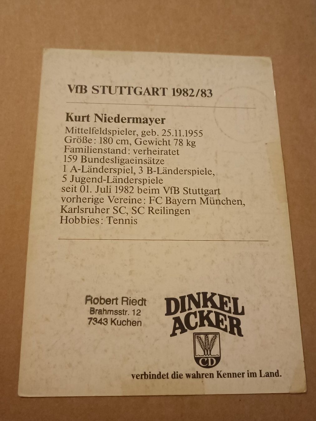 Autografi: Kurt Niedermeyer - VfB Stuttgart - Handsigniert – Usato da Menziken venduto da Artographs 1
