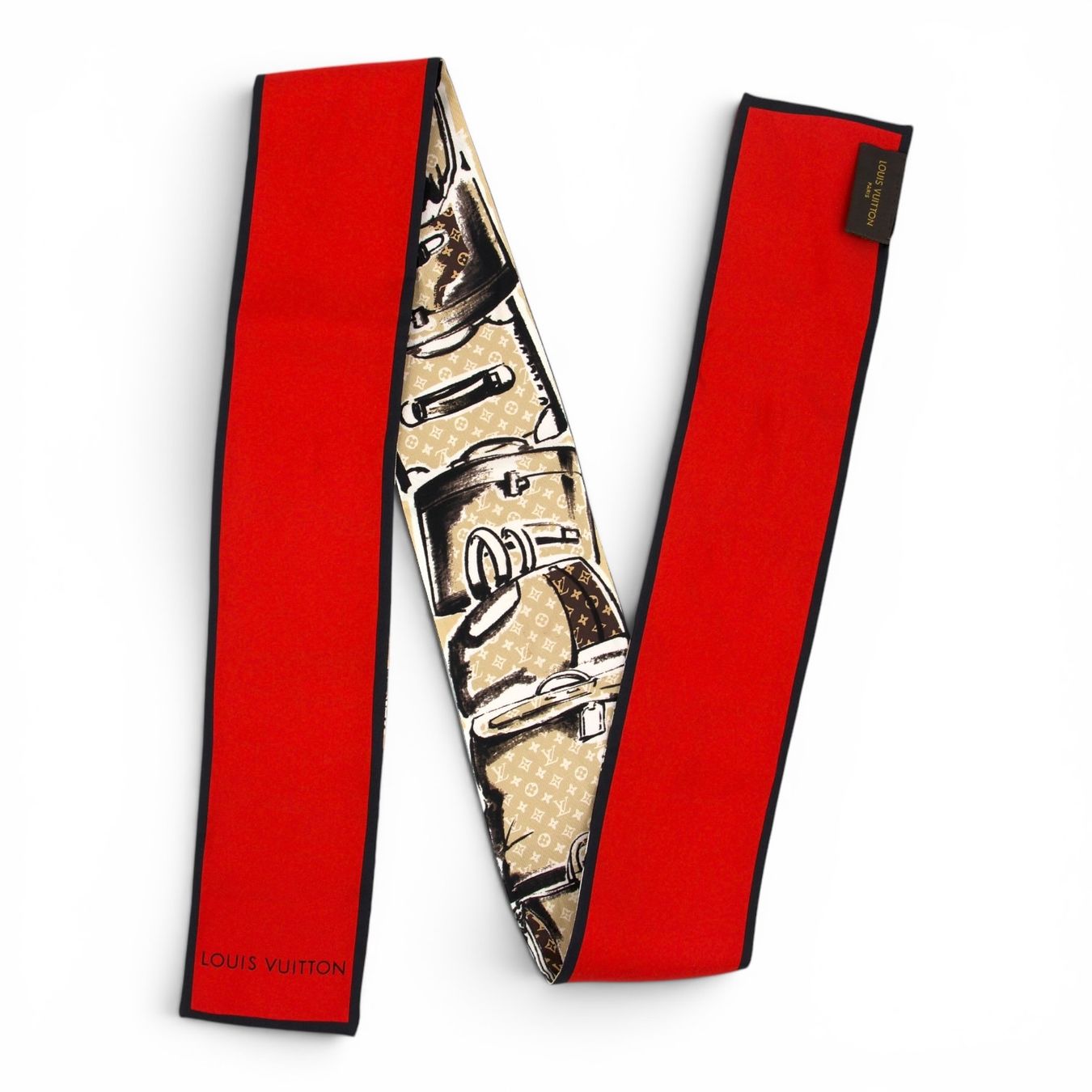 Louis Vuitton Foulard & Sciarpe: Louis Vuitton Bandeau Trunks beige/rot – Usato da Binningen venduto da Designerlabels 4