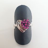 925 Silber Ring, Herz mit pinken Steinen, Grösse 17.7 mm