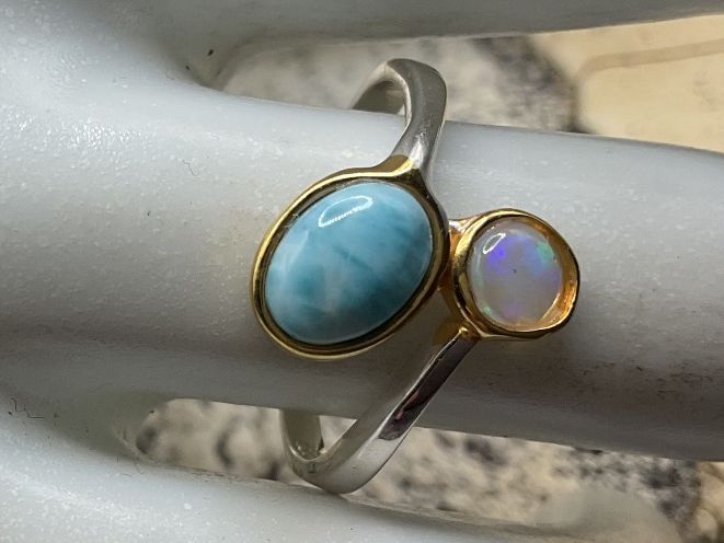 Anelli: Silberring mit Larimar und Opal, Gr. 54.5 – Nuovo (secondo la descrizione) da Luzern venduto da S.Kern01