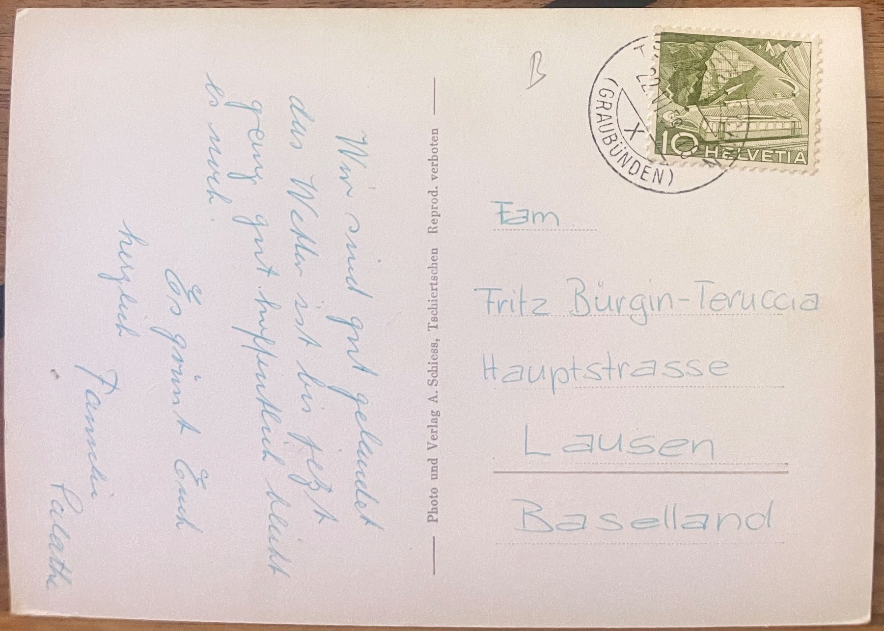 Cartoline postali: TSCHIERTSCHEN  - 1959 – Usato da Lutry venduto da Ediego 1
