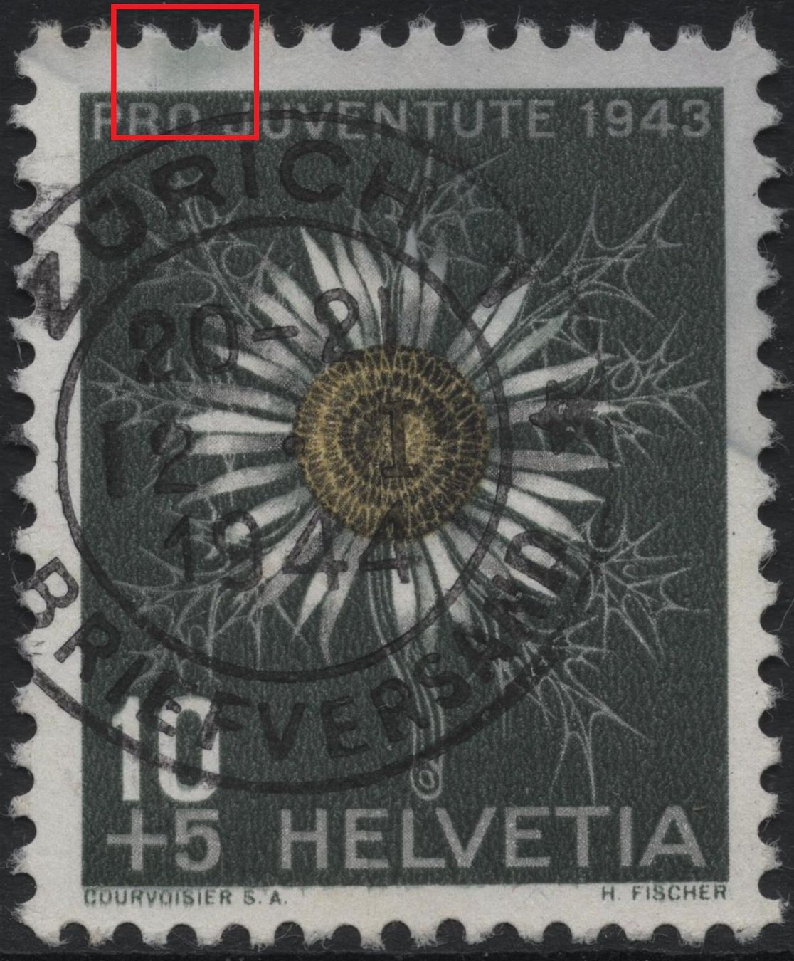 Alle Briefmarken: 10 Rp. Silberdistel mit ABART – Gebraucht aus Eglisau von Chperfins