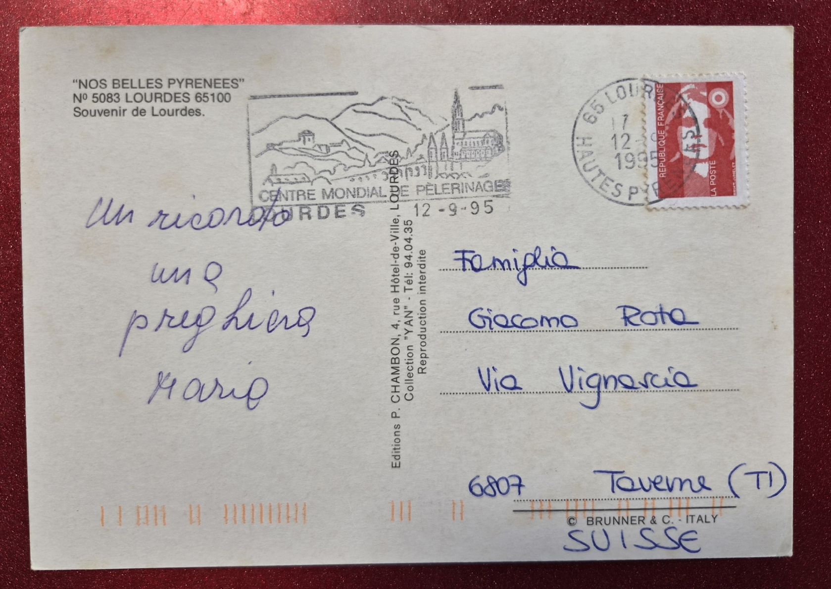 Cartoline postali: Lourdes France 1995 – Usato da Melchnau venduto da Arthurius 1