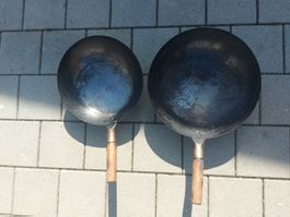 Wok Pfanne Set, 2 Stück, 2 x Woks, Durchmesser 33 & 38 cm