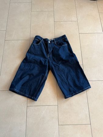 Dunkelblaue Baggy Jeans Shorts / Bermuda - Wide Leg