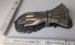 Antike Briefklemme Hand aus Metall, Vintage Deko