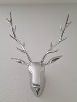 Hirschkopf Wanddeko silberfarben Metall 20 cm ohne Geweih 
