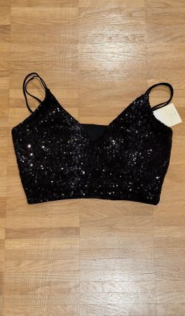 Pailletten Top in Schwarz NEU S