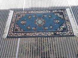 Perserteppich, blau, Vintage Stil, Fransen, 59 x 109 cm