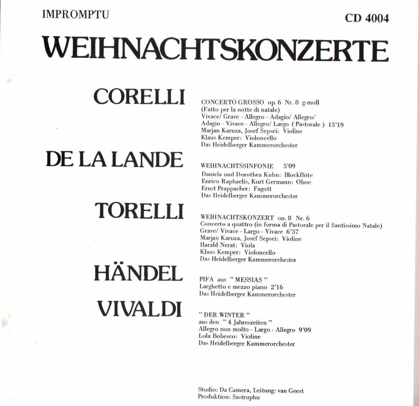 CDs: Corelli, Vivaldi, Torelli, Lande - Weihnachtkonzerte - 1 CD – Gebraucht aus Chavornay von 4dphila 1