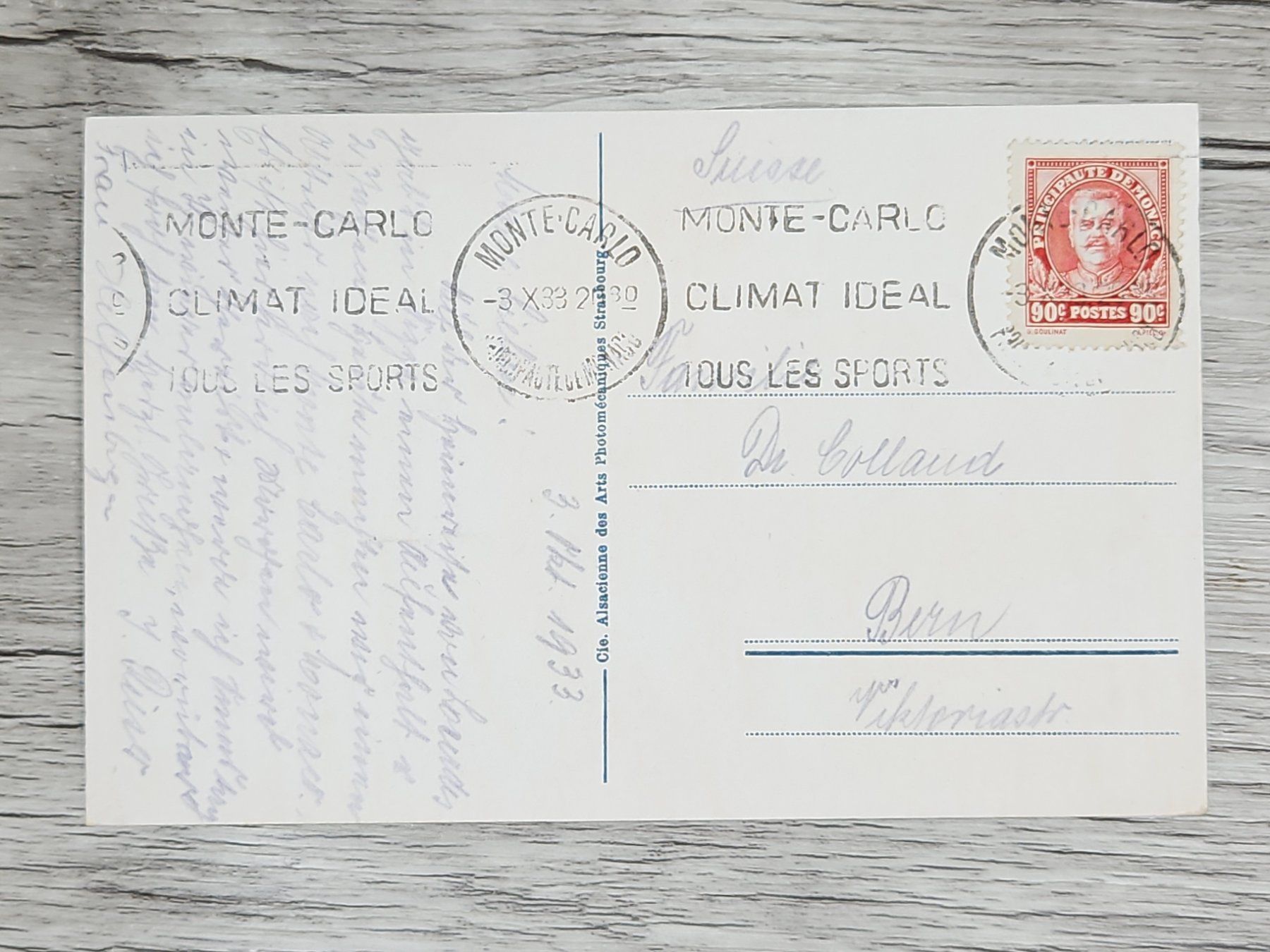 Alle Briefmarken: CL04 Carte Postale + Timbre Monaco 1933 – Gebraucht aus Cousset von Patrick_Collections