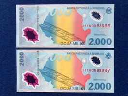 !! 001A !! - Romania - Rumänien - 2x2000 Lei UNC - Millenium