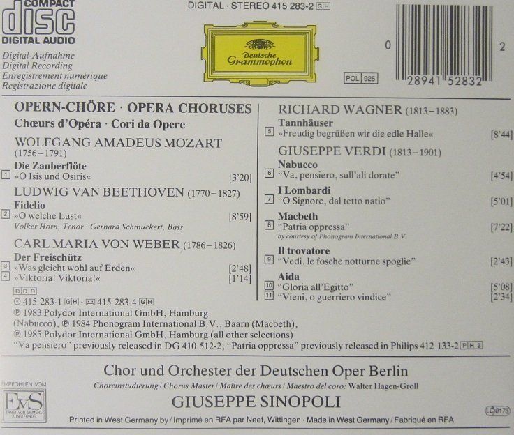 CDs: Opern-Chöre (Giuseppe Sinopoli) – Gebraucht aus Grüningen von azulamarillo 1