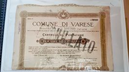 Alte Aktie der Gemeinde Varese, Italien, Jahr 1919  (W)