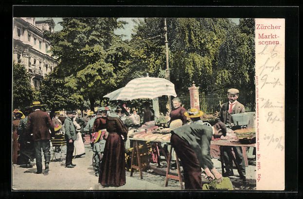 Cartoline postali: AK Zürich, Marktszene, 1904 – Usato da Berlin venduto da bartko-reher