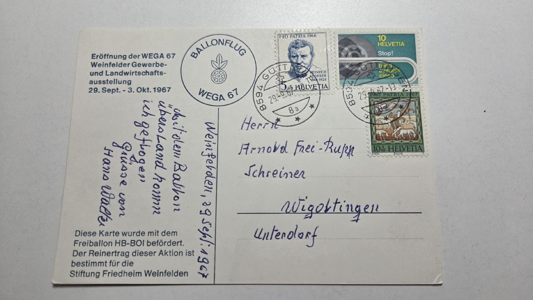 Alle Briefmarken: 1967 Ballonflug WEGA 67 – Gebraucht aus Arni AG von Moth68
