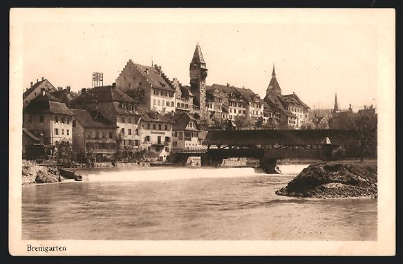 Cartoline postali: Bremgarten, Ortspartie mit Flussbrücke – Usato da Berlin venduto da bartko-reher