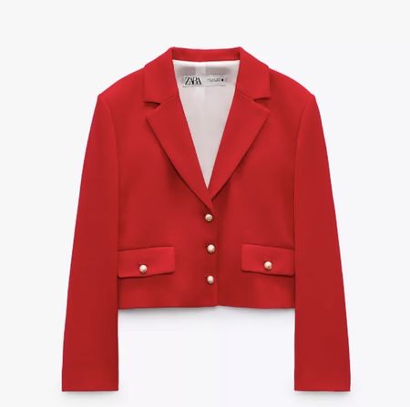 ZARA Damen Blazer rot – Gr. S / 36 – Gold-/Perlenknöpfe 