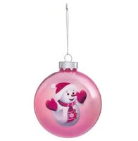 Weihnachtsbaumkugel raus Glas rosa mit Schneemann 8cm