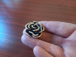Set 5 Broschen schwarz Blume / Lot de 5 broches fleur noir