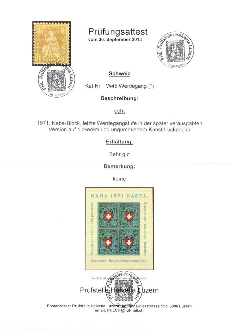 Tutti i francobolli: 1971 WERDEGANG-Stufe NABA-Block, Attest – Nuovo (secondo la descrizione) da Nuglar venduto da Stamp88 1