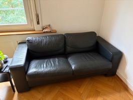 Ledersofa schwarz 2-Sitzer Sofa gebraucht guter Zustand