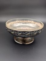 Vintage Glasschale mit versilbertem Fuss Floral Dekor