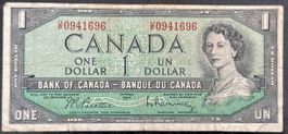 Kanada 1 Dollar Schein von 1954, sehr gut erhalten!