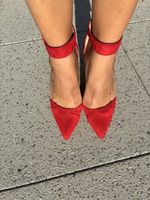 Red Suede Ankle Strap Heels Size 40 Used