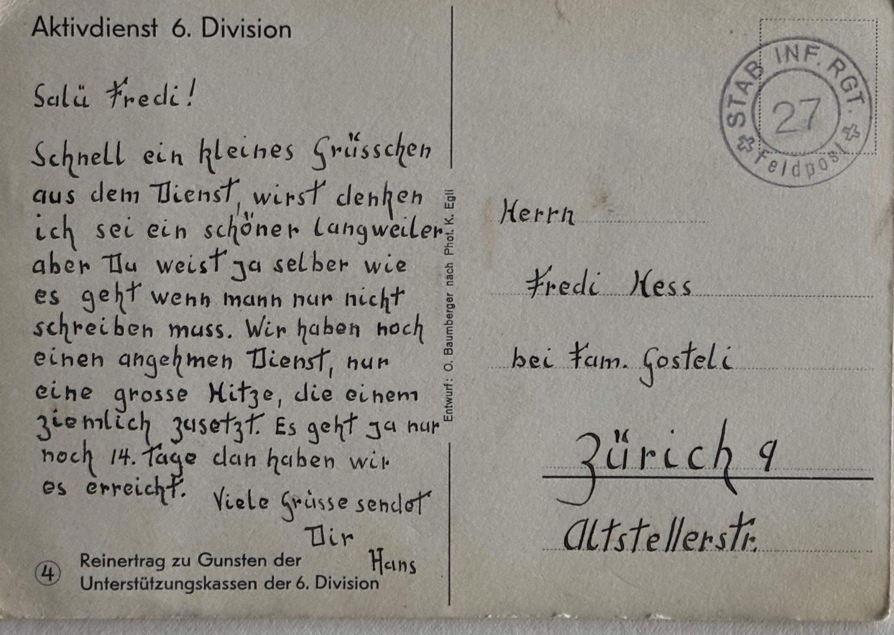 Ansichtskarten: Militär, Einheitskarte, Aktivdienst, 6. Division – Gebraucht aus Frauenfeld von Merk52 1
