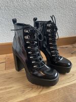 Patent Black Lace Up Platform Boots - Size 39